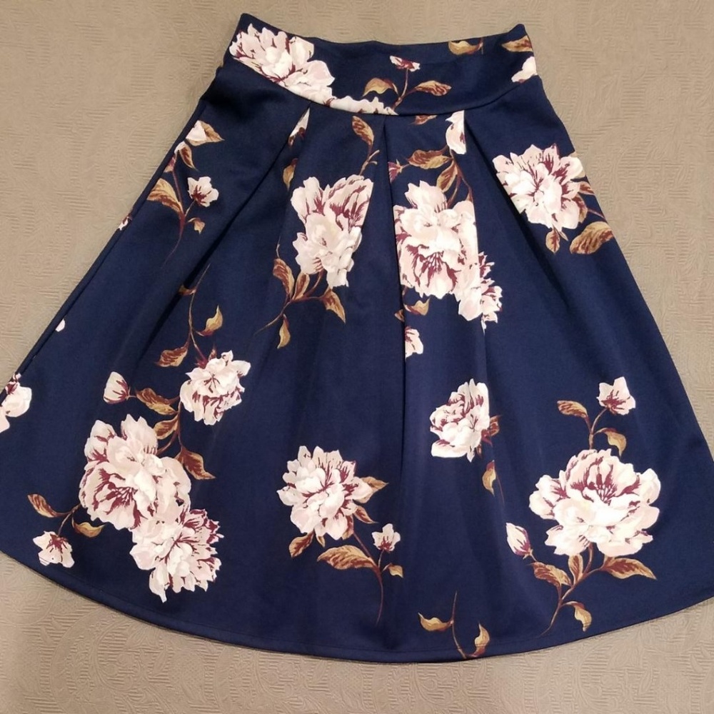 Midi Navy Floral Skirt